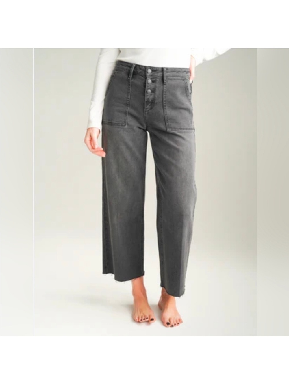 CJLA Hendrix High-Rise Wide Leg Button-Fly Jeans - Charcoal size 1